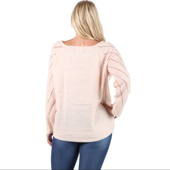 Blush Open Crochet Knit Slouchy Sweater Top - Picture 4 of 4
